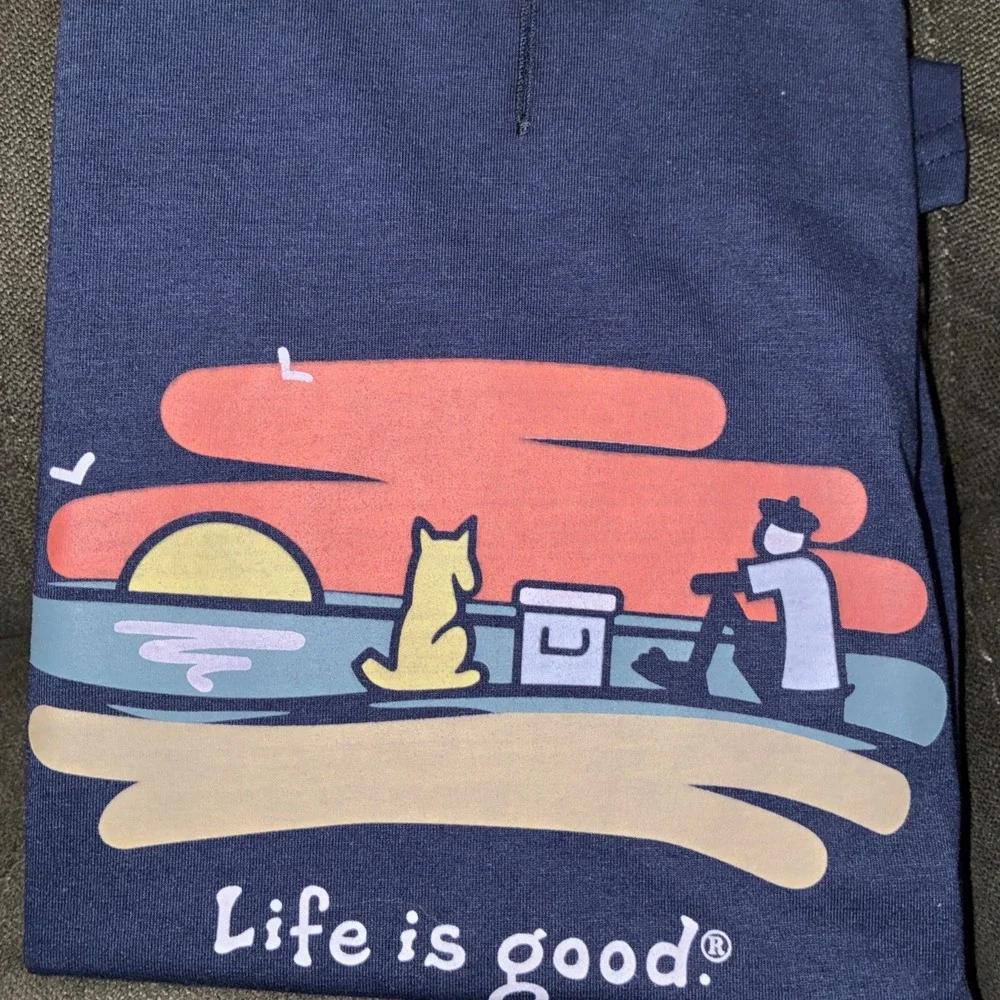 Life Is Good Dog Pet T-Shirt Navy Sunset Size XL LG1261 Mans Bestfriend